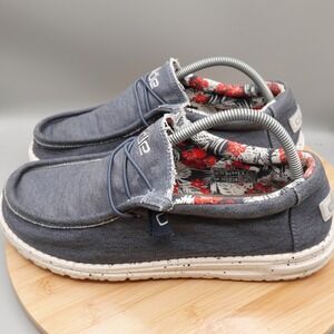 Hey Dude Shoes Mens 11 Wally Stretch Casual Sneakers Blue Canvas Low 40022-425